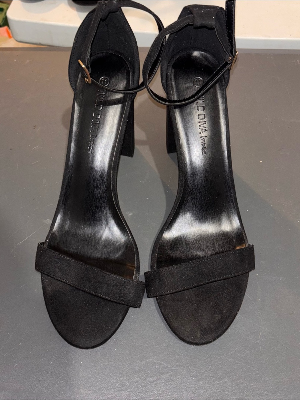 Wild Diva Black Ankle-Strap Block Heel Sandals